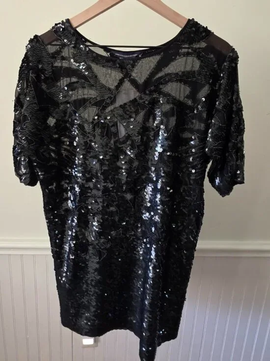 French Connection Black Sequin Mini Dress – Size 2 - Picture 2 of 6